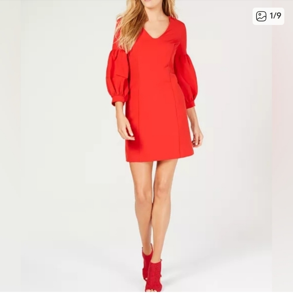 Laundry By Shelli Segal Vibrant Red Long Sleeve Dress